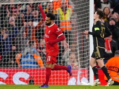 Mohamed Salah scored Liverpool’s third goal on Thursday night for his 20th of the campaign (Peter Byrne/PA)