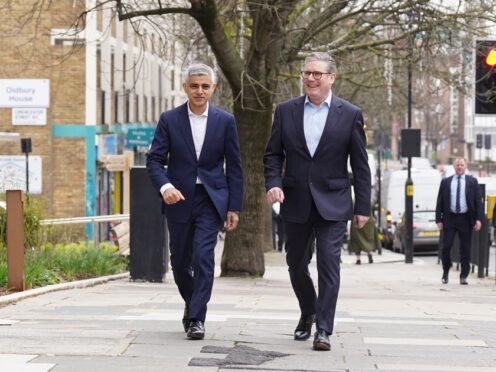 Sadiq Khan and Sir Keir Starmer hit the campaign trail for the London mayor’s re-election bid (Stefan Rousseau/PA)