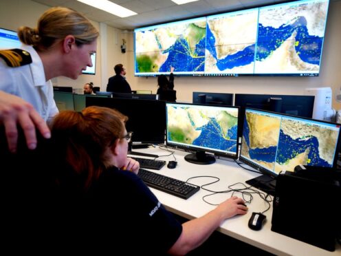 The Royal Navy’s ‘999 control centre’ in Portsmouth helps deal with shipping attacks in the Red Sea (Ben Birchall/PA)