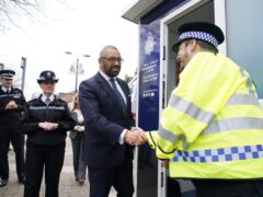 Home Secretary James Cleverly on Crawley High Street during a visit to Sussex Police in Crawley (Gareth Fuller/PA)