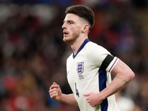 Declan Rice will captain England on Tuesday against Belgium (Mike Egerton/PA)
