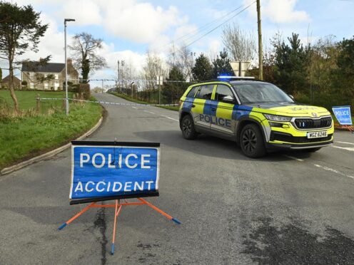 A cordon near the scene on the Ballynahonemore Road in Armagh, where four people died in a single-vehicle collision involving a grey Volkswagen Golf at around 2.10am on Sunday (Oliver McVeigh/PA)