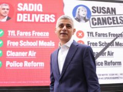 Mayor of London Sadiq Khan at the launch of his poster campaign in central London for the London mayoral election. (Stefan Rousseau, PA)