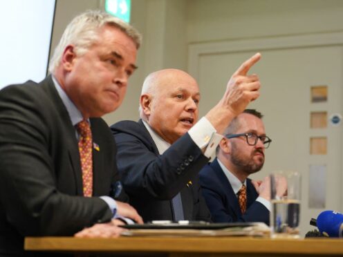 Sir Iain Duncan Smith (centre) renewed calls for China to be labelled a ‘threat’ rather than an ‘epoch-defining challenge’ (Jordan Pettitt/PA)