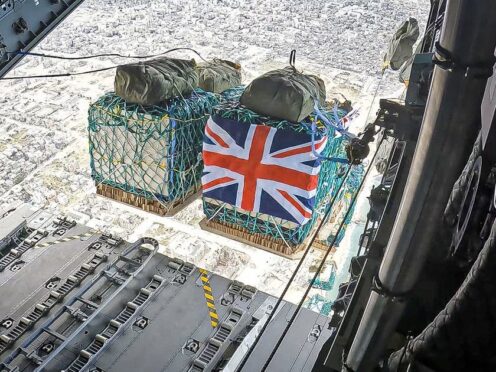 Humanitarian aid being airdropped over Gaza from a RAF A400M aircraft (AS1 Leah Jones/MoD)