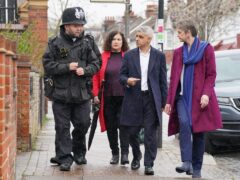 Mayor of London Sadiq Khan and shadow home secretary Yvette Cooper during a walkabout with police officers during a visit to Earlsfield Police Station, south west London. Picture date: Tuesday March 26, 2024. (Jonathan Brady/PA)