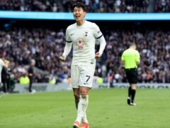 Son Heung-min celebrates Tottenham’s 2-1 win over Luton (Steven Paston/PA)