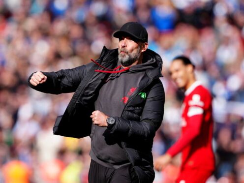 Liverpool manager Jurgen Klopp celebrates his side’s win (Peter Byrne/PA).