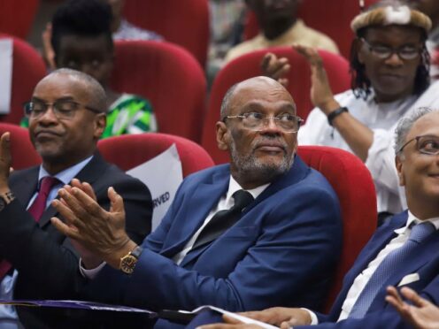Haiti’s Prime Minister Ariel Henry attends a public lecture at the United States International University in Nairobi, Kenya (AP)
