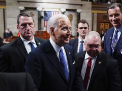 President Joe Biden, second left, departs after delivering the State of the Union address (Shawn Thew/AP)