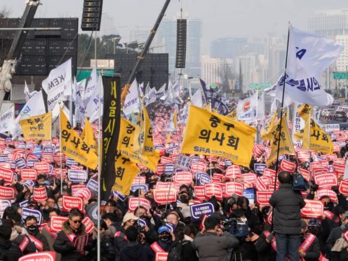 Doctors staged the rally in protest against the government’s medical school policy (Ahn Young-joon/AP)