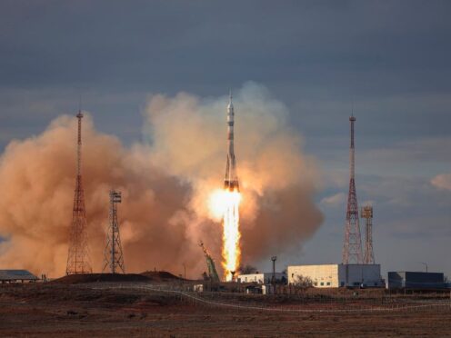The Soyuz 2.1a rocket took off in Kazakhstan (Roscosmos space corporation via AP)