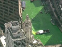 The Chicago River is dyed green for St Patrick’s Day (WLS ABC 7 Chicago via AP)