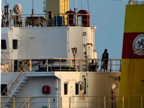 People onboard the hijacked ship ex-MV Ruen (Indian Navy on X via AP)