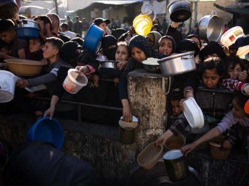 Palestinians queuing for food in Rafah (AP Photo/Fatima Shbair)