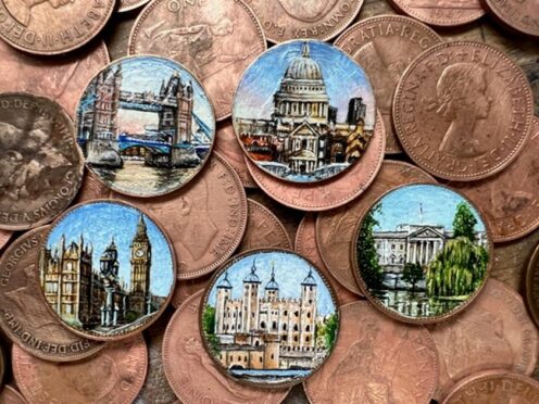 Some of the coins painted by Yvonne Jack (Yvonne Jack/PA)