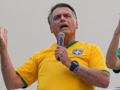 Former Brazilian president Jair Bolsonaro addresses supporters during a rally in Sao Paulo, Brazil, in February (Andre Penner/AP)