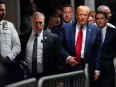 Former US president Donald Trump leaving a Manhattan criminal court in February (Mary Altaffer/AP)