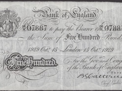 The rare £500 note is estimated to fetch up to £24,000 at auction (Noonans/PA)