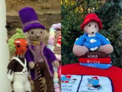 Crocheted Willy Wonka and Paddington Bear have graced postboxes across the country for World Book Day (Lynn Clegg/Margaret Upton/PA)