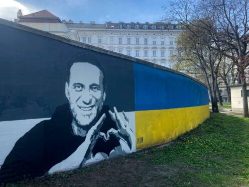 A picture of Alexei Navalny on a mural in Vienna, Austria (Philipp-Moritz Jenne/AP)