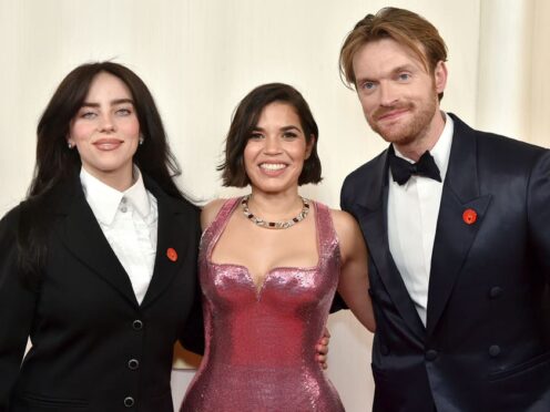 Billie Eilish, America Ferrera and Finneas O’Connell arrive at the Oscars (Richard Shotwell/Invision/AP)
