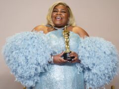 Da’Vine Joy Randolph poses in the press room with the award for best performance by an actress in a supporting role for The Holdovers (Jordan Strauss/Invision/AP)