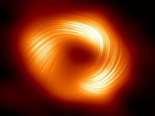 The supermassive black hole Sagittarius A* was viewed in polarised light for the first time (EHT Collaboration/ESO/PA)