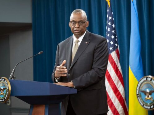 US defence secretary Lloyd Austin speaks during a press briefing at the Pentagon in Washington (Kevin Wolf/AP)