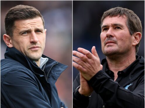 Portsmouth manager John Mousinho, left, and Mansfield’s Nigel Clough have promotion in their sights (Kieran Cleeves/Steven Paston/PA)
