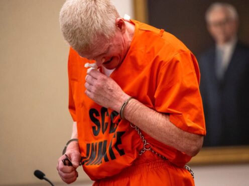 Alex Murdaugh cries as he speaks to the court during his sentencing ((Andrew J. Whitaker/The Post And Courier/AP)