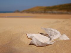 Handout photo issued by the Marine Conservation Society of a wet wipe on a beach (Marine Conservation Society/PA)