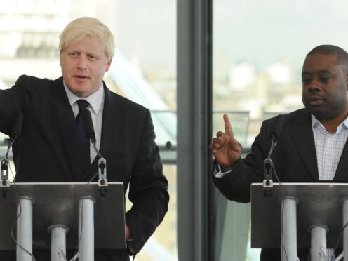 Boris Johnson, then mayor of London, holds a news conference with Ray Lewis (Stefan Rousseau/PA)
