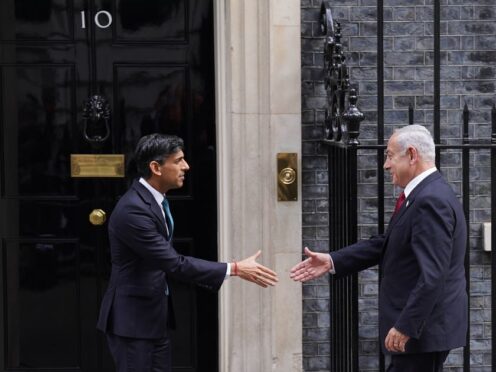 Rishi Sunak with Israeli Prime Minister Benjamin Netanyahu (Stefan Rousseau/PA)