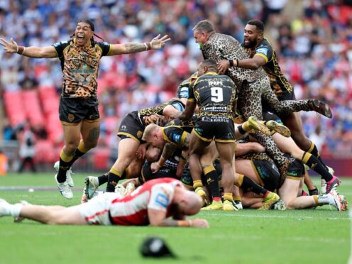 Lachlan Lam’s golden point drop goal sparked wild scenes at Wembley last year (Nigel French/PA)