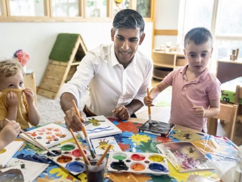 Prime Minister Rishi Sunak visits the Busy Bees nursery in Harrogate, North Yorkshire (Danny Lawson/PA)