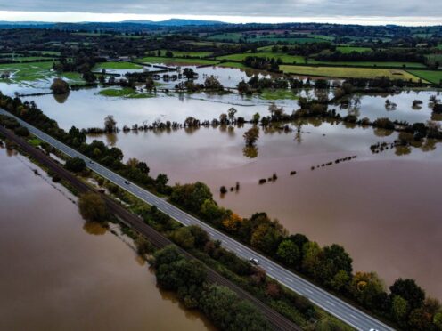 Flooded fields in 2023. Home insurance claims for weather-related damage claims reached a record £573 million last year, according to the Association of British Insurers (Ben Birchall/PA)