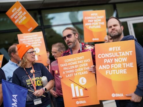 Members of the British Medical Association on the picket line last year (Jacob King/PA)