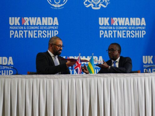 Home Secretary James Cleverly and Rwandan Minister of Foreign Affairs Vincent Biruta (Ben Birchall/PA)