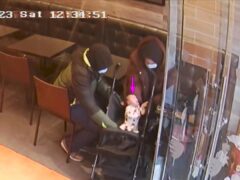 Constance Marten, Mark Gordon and baby Victoria were seen on CCTV in a kebab shop in East Ham, London (PA)