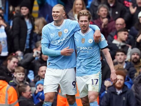 Erling Haaland, left, and Kevin de Bruyne are not guaranteed to return to Manchester City’s starting line-up at Crystal Palace (Martin Rickett/PA)