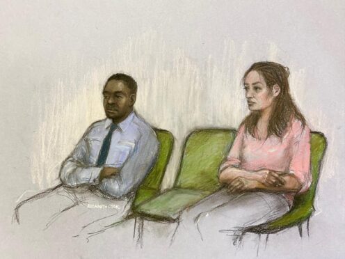 Court artist sketch by Elizabeth Cook of Constance Marten and Mark Gordon at the Old Bailey (Elizabeth Cook/PA)
