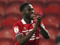 Middlesbrough’s Emmanuel Latte Lath celebrates scoring their side’s second goal of the game during the Sky Bet Championship match at the Riverside Stadium, Middlesbrough. Picture date: Wednesday March 6 2024.