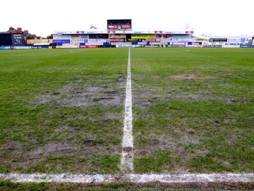 A close-up of the One Call Stadium pitch after Mansfield v Accrington was postponed (Nigel French/PA)