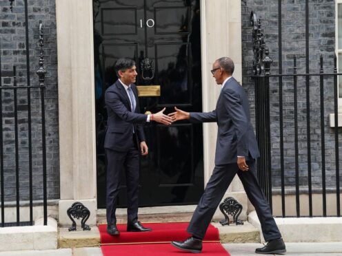 Prime Minister Rishi Sunak welcomes the President of Rwanda, Paul Kagame, to 10 Downing Street. (Stefan Rousseau/PA)