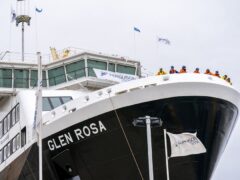 The bow of the MV Glen Rosa before being launched at the Ferguson Marine Port Glasgow shipyard (Jane Barlow/PA)