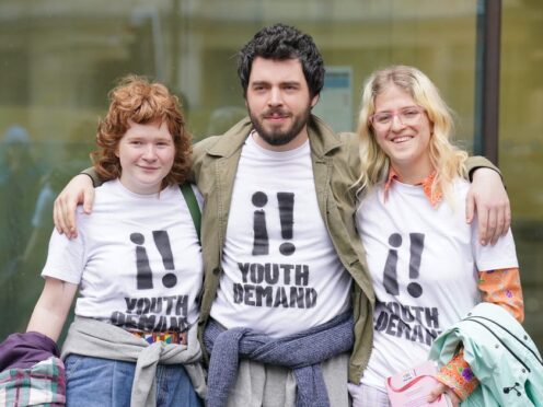 Leonorah Ward, Daniel Formentin and Zosia Lewis outside Westminster Magistrates’ Court (Jonathan Brady/PA)