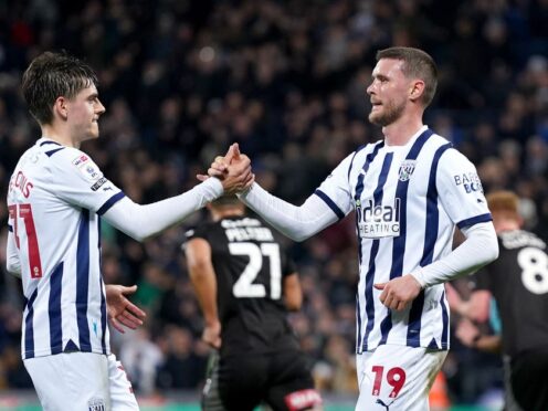 John Swift (right) celebrates after scoring West Brom’s second (Bradley Collyer/PA)