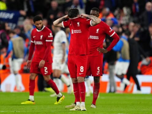 Liverpool’s Dominik Szoboszlai appears dejected (Peter Byrne/PA)