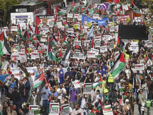 Tens of thousands of pro-Palestinian protesters marched through London on Saturday to call for a ceasefire in Gaza (Jeff Moore/PA)
